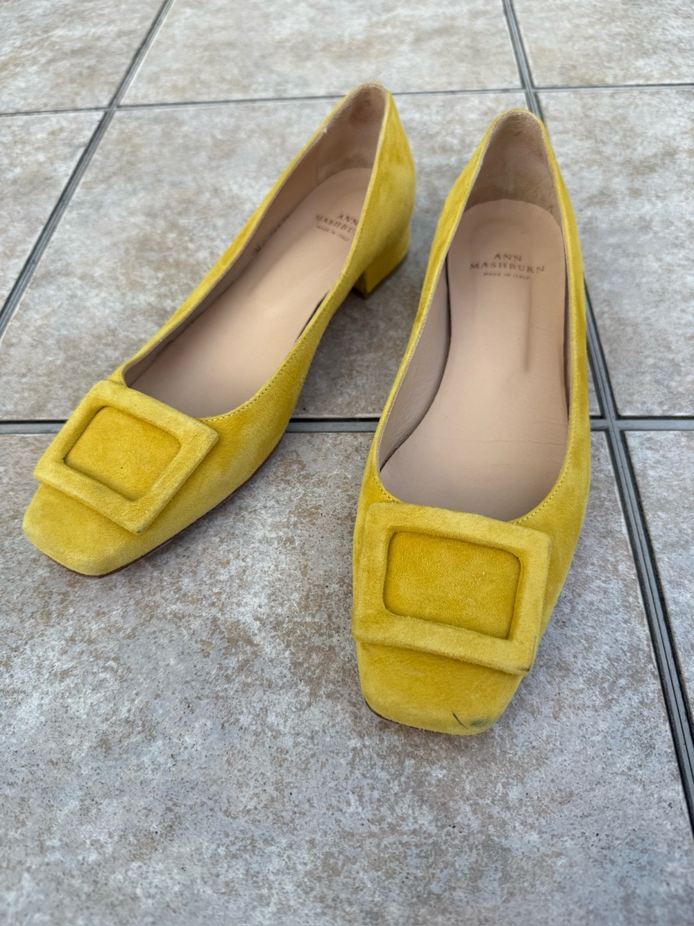Ann Mashburn Yellow Suede Square-Toe Flats